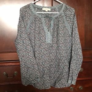 blue and orange flowy shirt